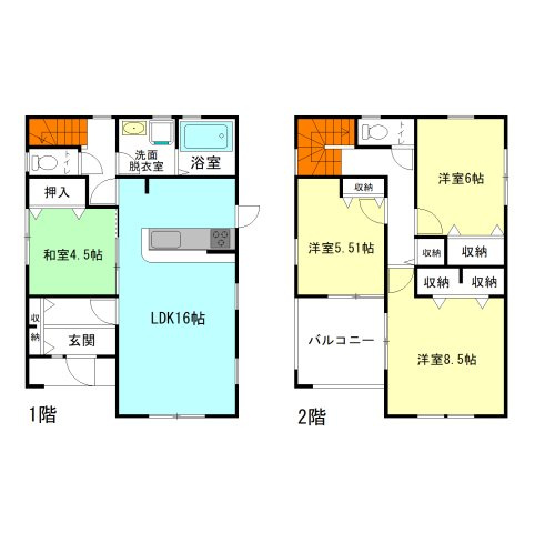 【間取り】 | リーブルガーデン.S吉岡町第13下野田ー① | 家族と自然に顔合わせできるリビングアクセス階段！
水回りを最短距離で結んだラクラク家事同線！
急な雨でも安心のインナーバルコニー！