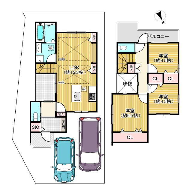 向日市上植野町御妙林の間取り|効率的な動線が特徴のⅡ型絵セパレートキッチン採用の間取りです。