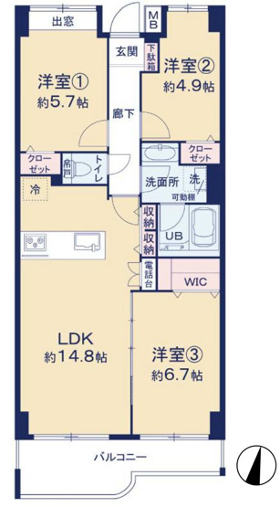 【間取り】 | ライオンズマンション南大沢 | 3LDKは、リビングダイニングキッチンと3つの居室がある間取り。ファミリー層に非常に人気の高い間取りで、広々としたリビングで家族団らんを楽しみ、個室でプライベートな時間も確保できるのが大きな魅力です。