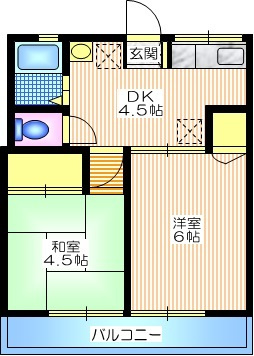 シティハイム　ローズの間取り|南向き日当り良好　３４．３５平米ある２DＫ