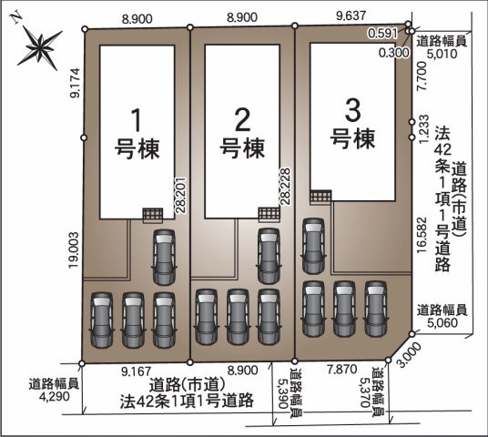 都城市都北町第1-3棟（1号棟）の区画図|配置図（1号棟）