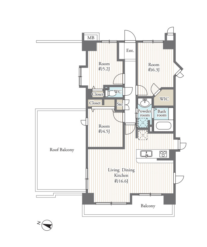 オーベル大宮東宮原の間取り|オーベル大宮東宮原、3LDK、専有面積72.73m2、バルコニー面積7.45m2