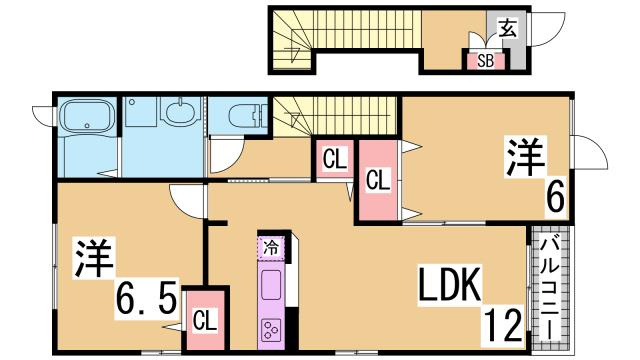 神戸市須磨区東落合２丁目のアパートの間取り