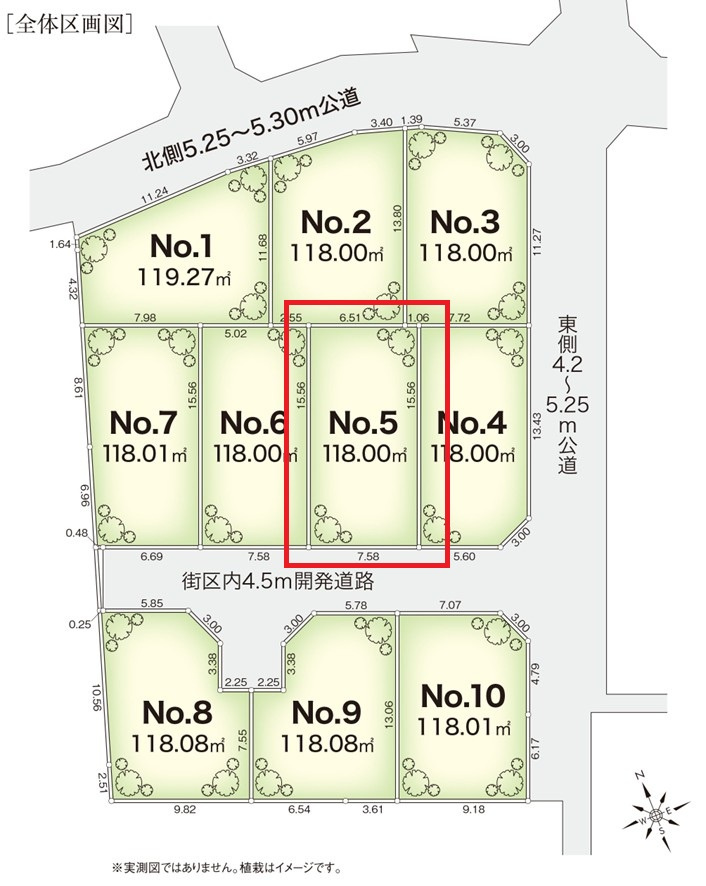 プレスティア昭島　宅地分譲全10区画売地　昭島市宮沢町　5号区　建築条件なしの土地図|全10区画建築条件無し売地♪理想のお住まいが素敵な街並みに佇むイメージを是非ご想像ください☆