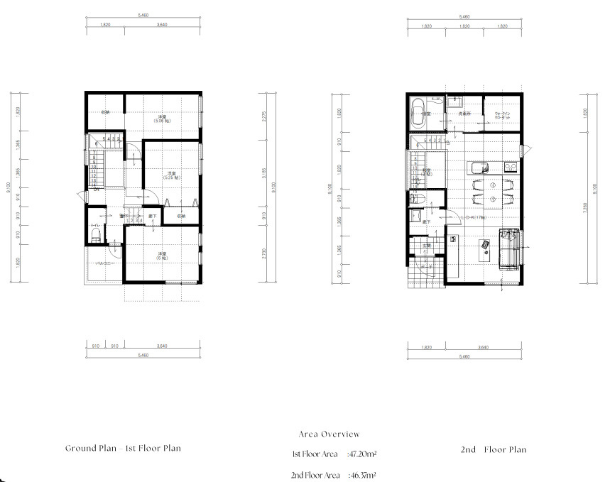 プレスティア昭島　宅地分譲全10区画売地　昭島市宮沢町　4号区　建築条件なしの参考プラン|■参考プラン：アキュラホーム（建物面積93.57m2）
一階・二階ともに広々としたウォークインクローゼットを備え、豊富な収納スペースを確保。住空間をすっきりと保てる間取りです。