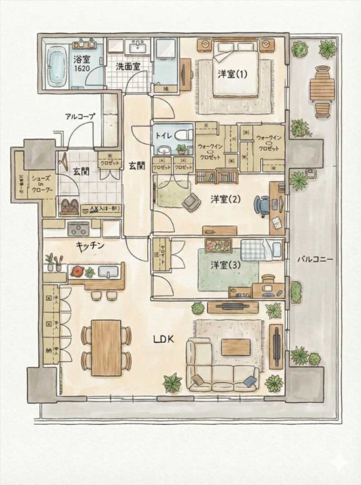 グランドメゾン福岡Ｔｈｅ　Ｃｅｎｔｒａｌ　Ｌｕｘｅの間取り|※画像内の家具・調度品はCG合成であり、実際に設置されているものではありません。また、照明による演出はイメージです。