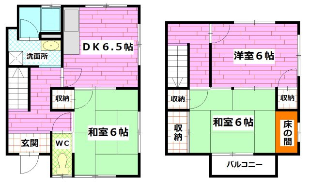 浜角戸建て(メゾネット)の間取り