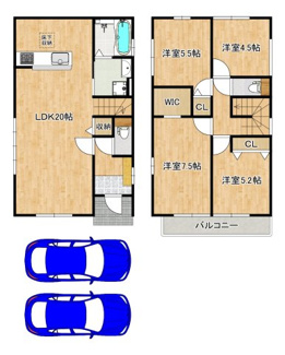 【間取り】 | 東山　新築分譲住宅　全３区画 | 【広々４ＬＤＫ+ＷＩＣの暮らしやすい間取り】子供部屋や趣味のお部屋も作れますね♪資料請求だけでもお気軽にお問い合わせください！