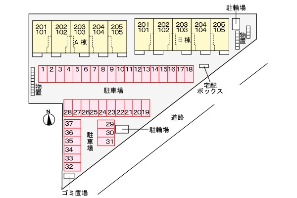 ハピネス落合Ｂの駐車場|駐車場