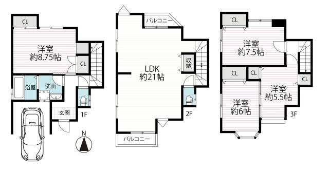 令和７年１２月リフォーム完了◆南向きリビング広々２１帖４ＬＤＫ◆全居室収納有り◆伏見区久我西出町の間取り