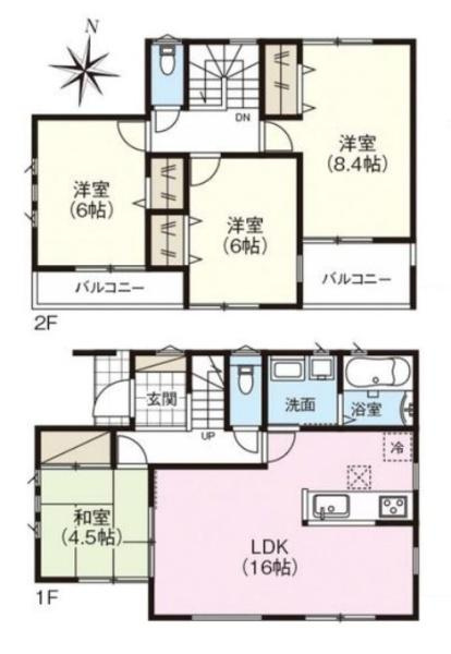 ファーストタウン星和台 １号棟 ／新築一戸建の間取り|■広々したリビング１６帖・４ＬＤＫの間取り！大容量の収納など、ご家族のお住まいにピッタリです！