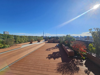 【その他共用部分】 | ライオンズ南千住グランプレイス | 低層の街並みと向き合い、東京をはるかに見晴らす屋上テラス　広がる大空とテラスを包む緑に抱かれながら寛ぎの時を過ごせます　本住戸からは同じ階にあるため、階段、エレベーターを介さずそのまますぐに出られます