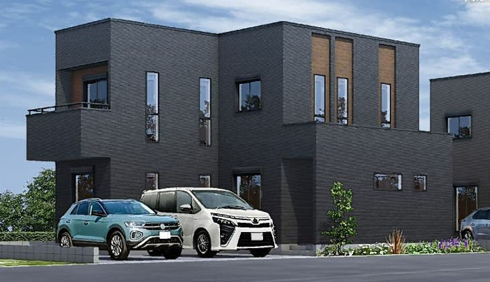 タマタウン朝倉Ⅱ　3号地新築一戸建ての外観パース|光と風を取り込みやすい設計で、室内はいつも心地よく過ごせる住まいです。