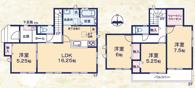 【間取り】 | 静岡市清水区高橋5丁目 9期 新築一戸建て A号棟 | 効率的かつ暮らしのことをしっかり考えた間取りです