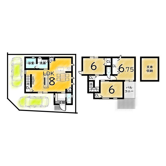 富田町５丁目　Ｃプラン　建築条件付き土地の土地図＋建物プラン例|開放感たっぷりの角地！