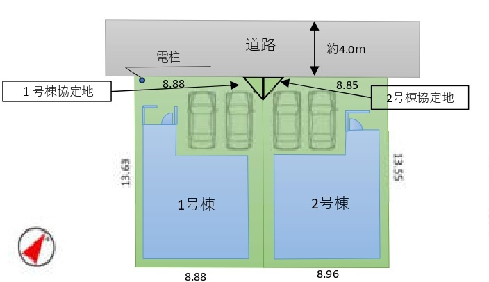 新築一戸建て　所沢市青葉台の区画図|カースペース２台分(車種によります)