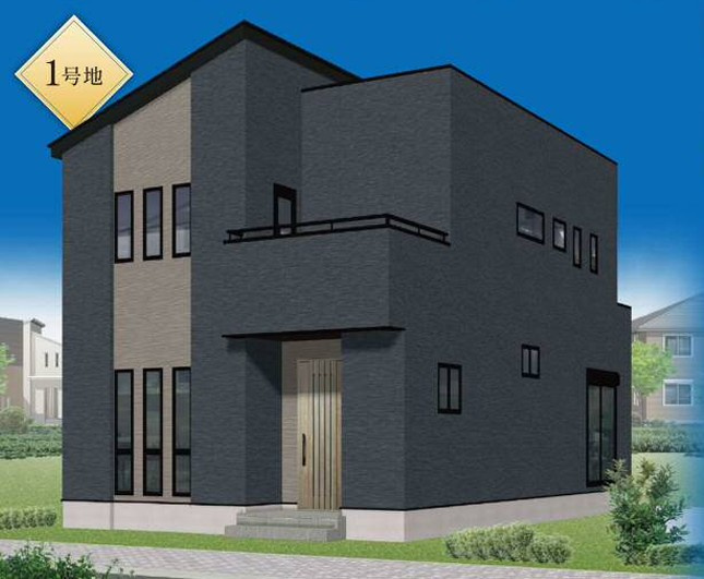 タマタウン高見1号地　新築一戸建ての外観パース|黒を基調にした都会的な外観が魅力。ゆとりある間取りと家事動線の良さで、共働き家族も過ごしやすい4LDK。