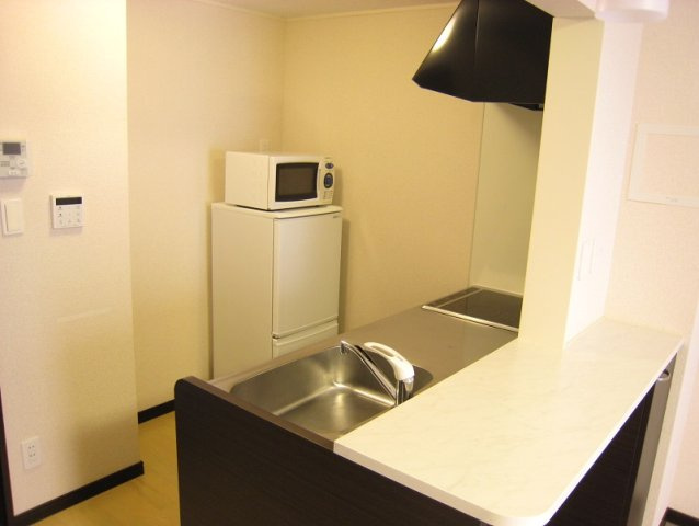 レオネクストウォーターリリーのキッチン|冷蔵庫・電子レンジ付き