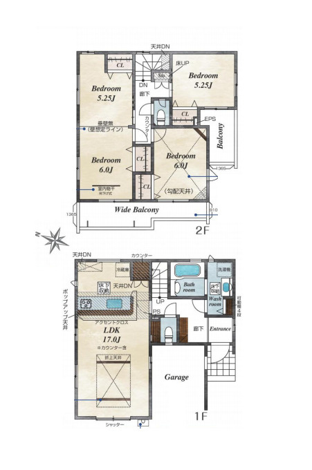さいたま市大宮区堀の内町２丁目　２期　新築一戸建て　ブルーミングガーデン　02の間取り|さいたま市大宮区堀の内町２丁目　２期　新築一戸建て　ブルーミングガーデン　02、3LDK、土地面積91.19m2、建物面積105.78m2