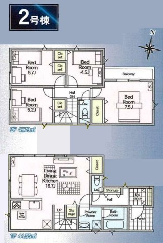市川市原木４丁目新築戸建【二俣小学校：9分】の間取り|2号棟：4LDK