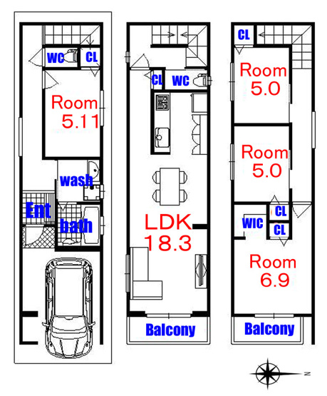 【間取り】 | 東大阪市足代3丁目 | 【全洋室4LDK＋車庫】LDK約18.3帖♪宅配ボックス・食洗機・浴室乾燥機完備☆キッチンカップボード付き♪ウォークインクロークあります♪