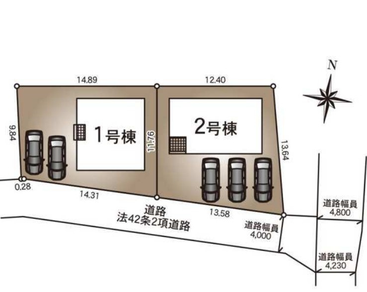 松本市波田　新築戸建の区画図|来客時重宝なカースペース駐車2台可