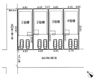 【区画図】 | 茅ヶ崎市甘沼  4号棟 3期 | 4号棟　南西側約7.2ｍ公道　駐車並列2台（車種によります）　敷地面積37.2坪