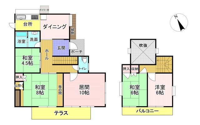 八代市松崎町中古戸建の間取り|居宅前に駐車場兼倉庫あり