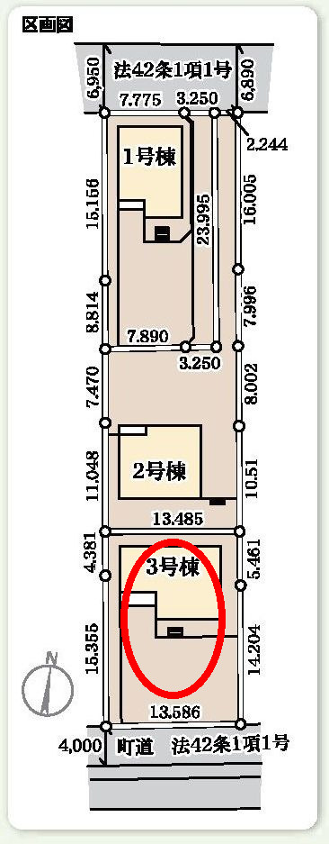 リーブルガーデンＳ第13吉岡町下野田　3号棟の区画図|駐車場は並列３台以上ご用意しています！来客時も重宝しますよ！