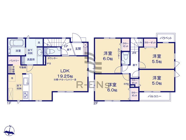 【間取り】 | 練馬区大泉学園町６丁目　新築戸建て | 洗面台も広く、朝の身支度などもスムーズにできます