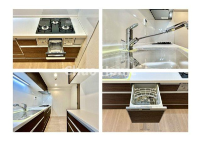 【キッチン】 | クレアトール亀戸 | 【システムキッチン】ワイドで収納豊富な使い勝手の良いシステムキッチンには、食洗器や伸縮タイプのキッチン水栓、三ツ口コンロ・魚焼きグリルなどの便利な設備が標準完備されています。