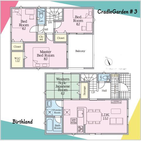 新築戸建・新築建売　いわき市小名浜南富岡第1　小名浜西小・小名浜第一中の間取り|〈3号棟〉全居室6帖以上でゆったり！水回りがまとまっており家事動線良好です！