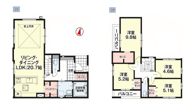 熊本市中央区帯山3丁目第2-1棟(1号棟)の間取り|全居室収納付きで便利です。