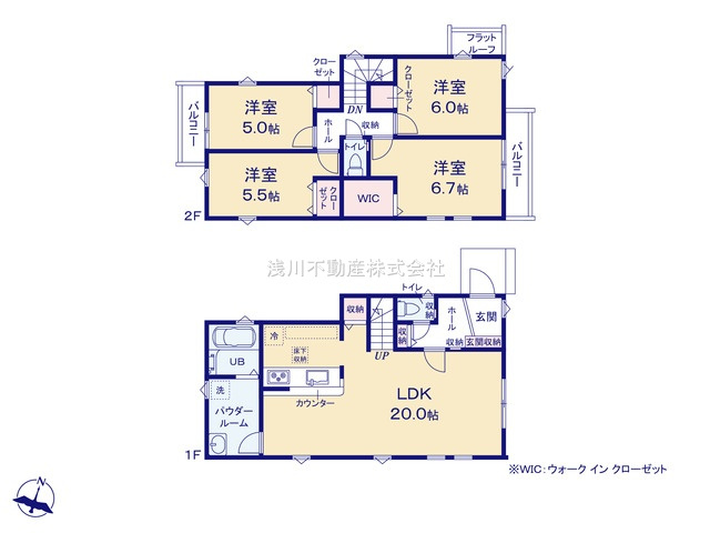 八王子市　小比企町　新築一戸建て　１期の間取り|～東向き4LDK　開放感のあるワンフロアリビングの間取り～