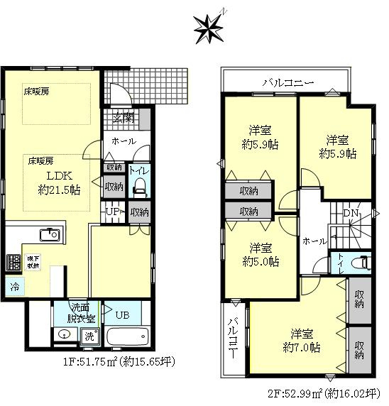 神戸市西区竹の台5丁目新築戸建1号棟の間取り