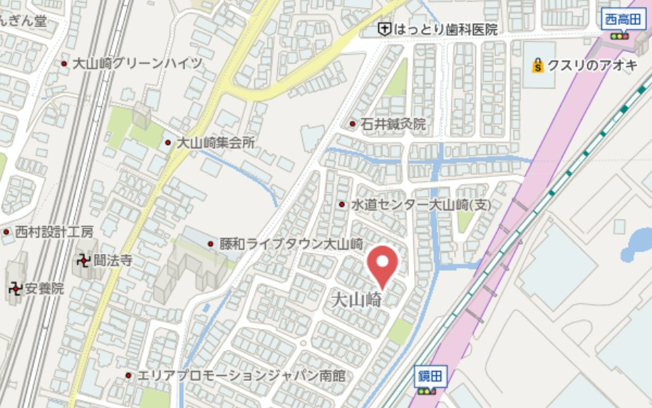 乙訓郡大山崎町大山崎鏡田　新築戸建の地図