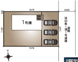 塩尻市広丘吉田　新築戸建の区画図|ご家族の移動や来客時重宝なカースペース駐車3台可