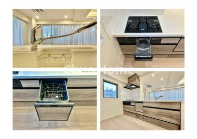 【キッチン】 | 北上野スクエア | 【システムキッチン】ワイドで収納豊富な使い勝手の良いカウンターキッチンには、食洗器や伸縮タイプのキッチン水栓、三ツ口コンロ・魚焼きグリルなどの便利な設備が標準完備されています。