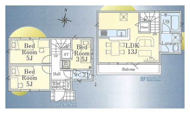 【間取り】 | 西東京市芝久保町１丁目　新築戸建て | 3LDK・土地面積78.35ｍ2・建物面積61.56ｍ2
