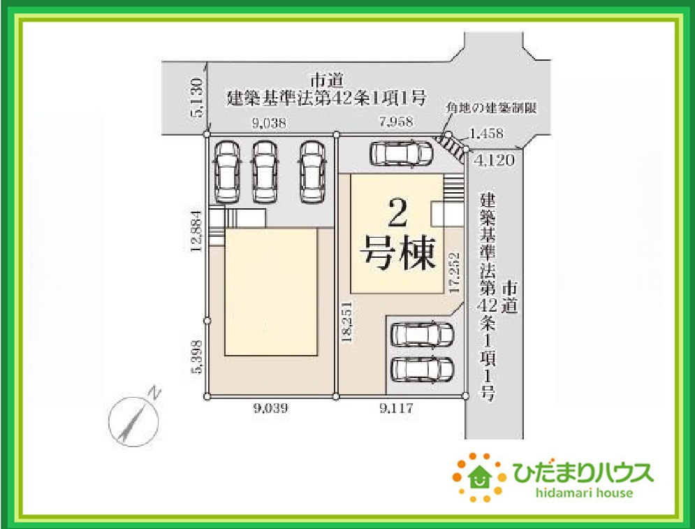 いわき市自由ヶ丘2期　新築戸建　2号棟の区画図|角地につき日当たり・風通し良好です☆