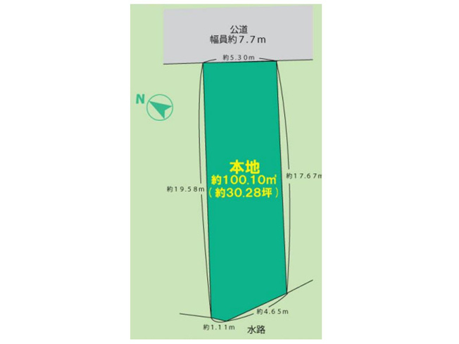 【区画図】 | 朝霞市根岸台8丁目　建築条件無売地　全1区画（朝霞店） | 公道7.7ｍに面した約30坪の敷地！
朝霞エリア最大級の商業施設「くみまちモールあさか」徒歩圏内の立地◎