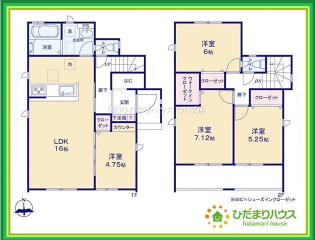 いわき市錦町花ノ井3期　新築戸建　3号棟の間取り|玄関にはシューズクロークがあるのでスッキリと片付きます♪靴以外にも屋外ホースやガーデニングセットなどもしまえて便利です！