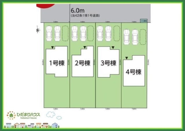 いわき市平下平窪6期　新築戸建　4号棟の区画図|ゆったりとしたカースペースで、ファミリーカーや軽自動車もラクラク駐車出来ますね♪
