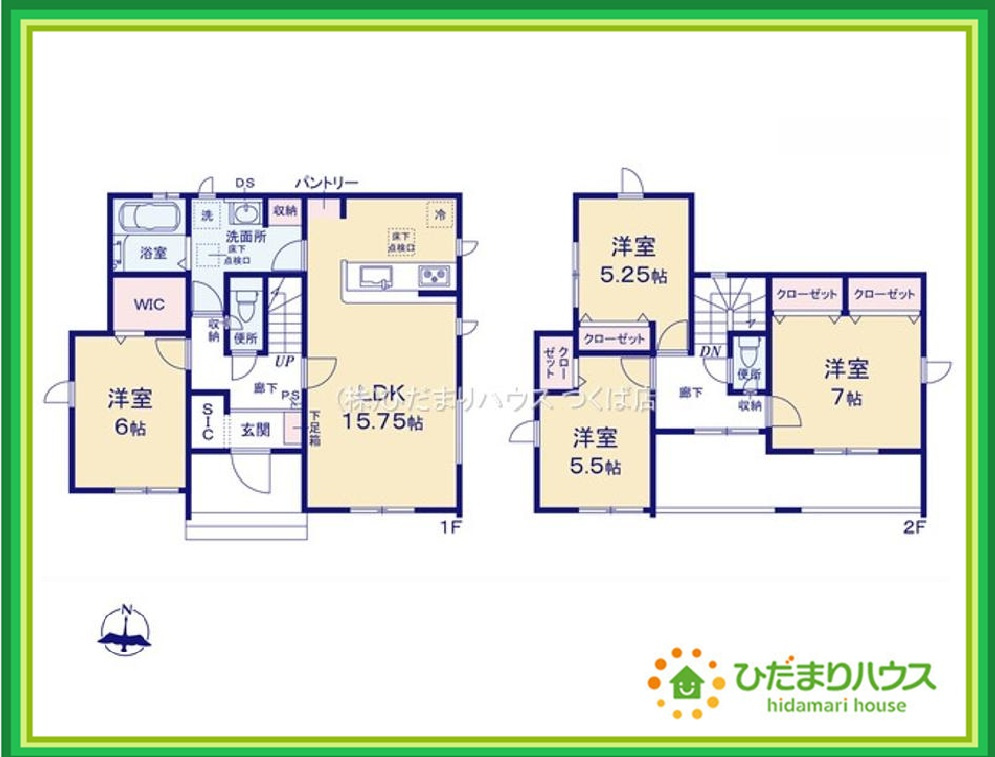 いわき市泉町下川3期　新築戸建　5号棟の間取り|南に面した大きな窓から差し込む光で日中は電気いらず♪