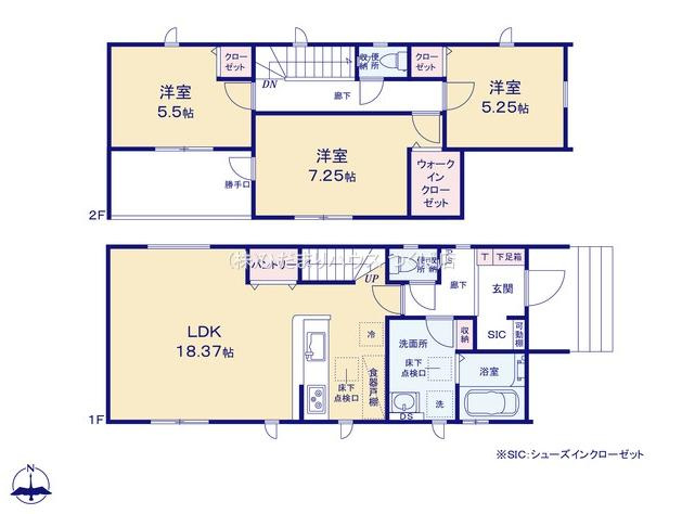 いわき市小名浜林城　新築戸建　1号棟の間取り|全部屋収納完備！