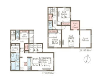 【間取り】 | 新築　新発田市豊町第6 2号 | 4LDK＋WIC＋ユーティリティルーム2帖の間取りです、駐車スペース3台可！
