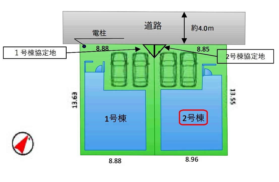 所沢市青葉台・全2棟　新築一戸建　2号棟　～LDK17.5帖～の区画図|【全2棟・2号棟】整形地・土地面積120.99平米（約36.59坪）