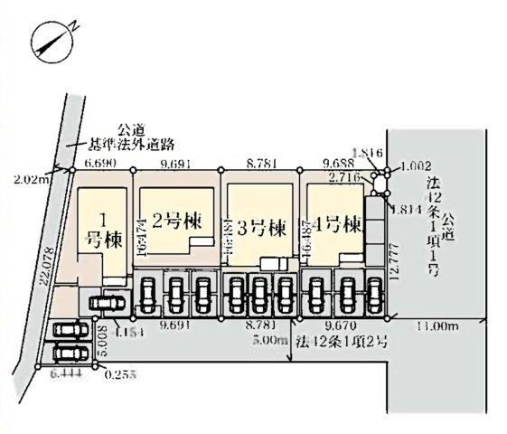 【新築住宅】熊谷市万平町 第3 全4棟の区画図