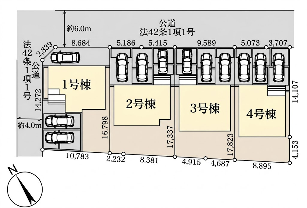 【新築住宅】深谷上野台 第23 全4棟の区画図