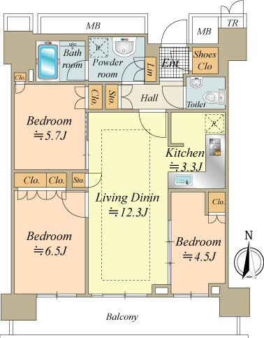 南向きバルコニーから東京湾を望む開放的なロケーションの住戸です。